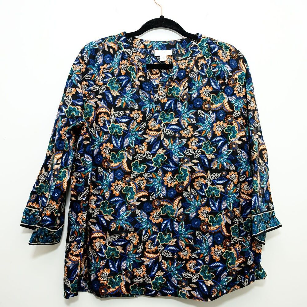 J. Jill Top M Floral office boho casual Blouse Shirt Popover